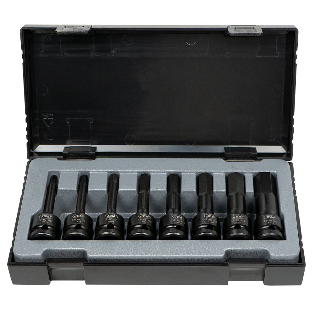 JEU DE 8 DOUILLES A CHOC 6 PANS DE 1/2"