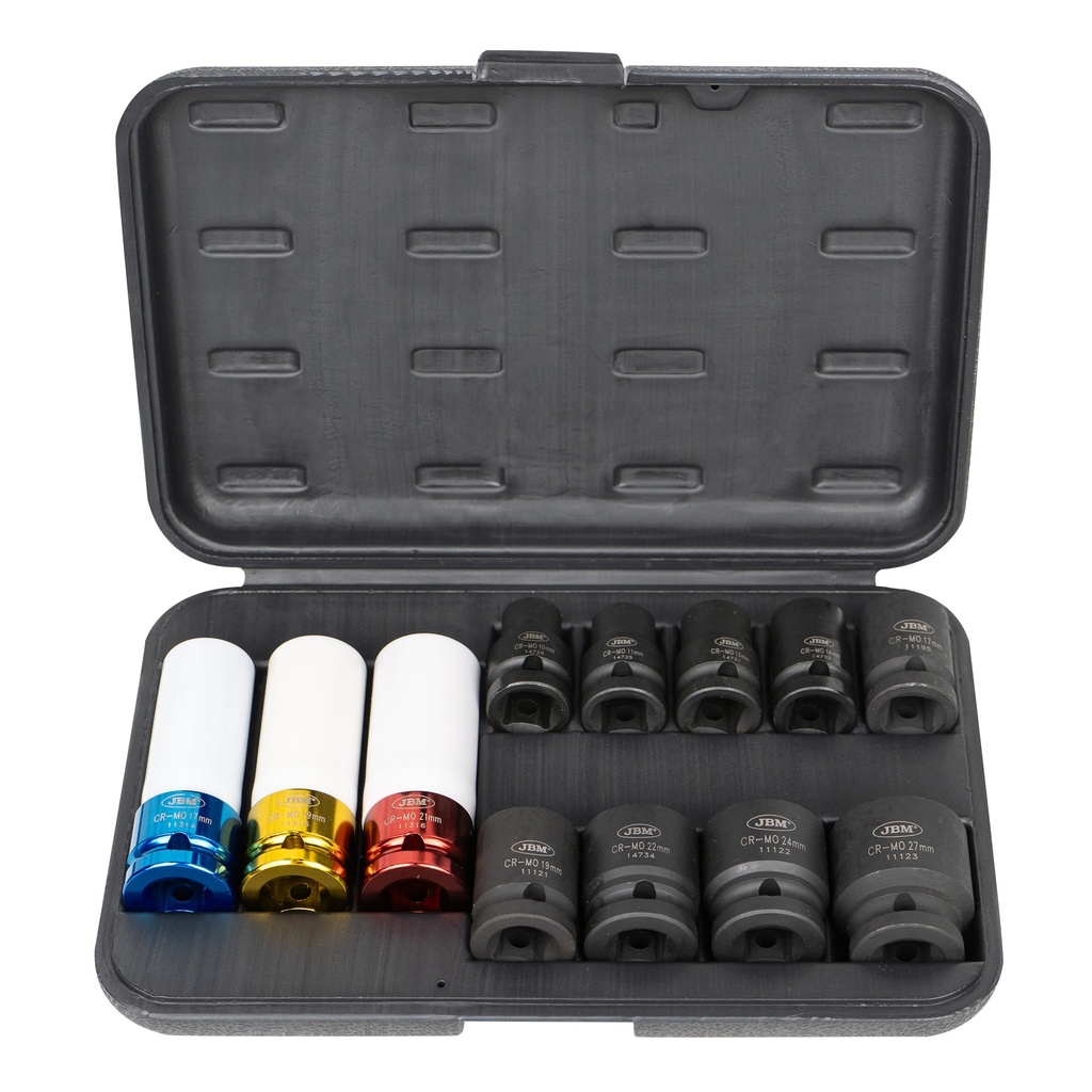 JEU DE 12 DOUILLES A CHOC DE 1/2" 6 PANS SPECIAL EXTRACTION ROUE