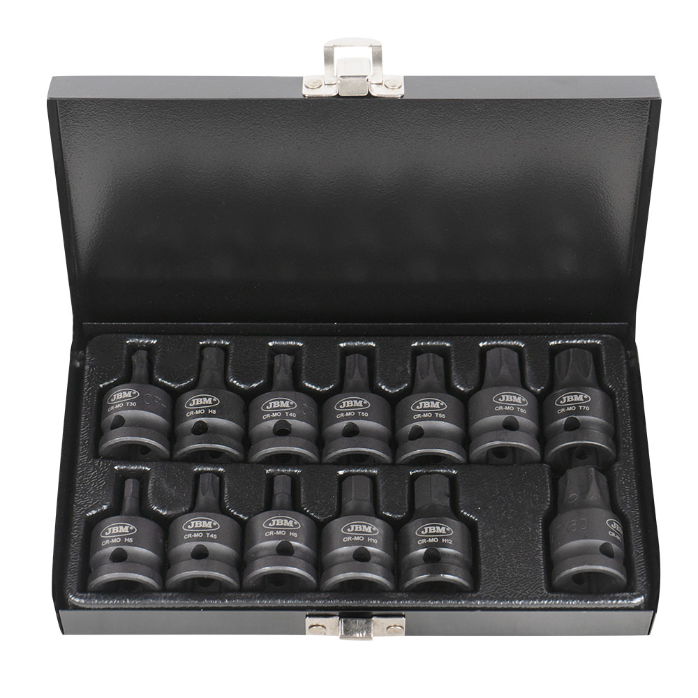 JEU DE 13 DOUILLES À CHOC DE 1/2" 6 PANS ET TORX