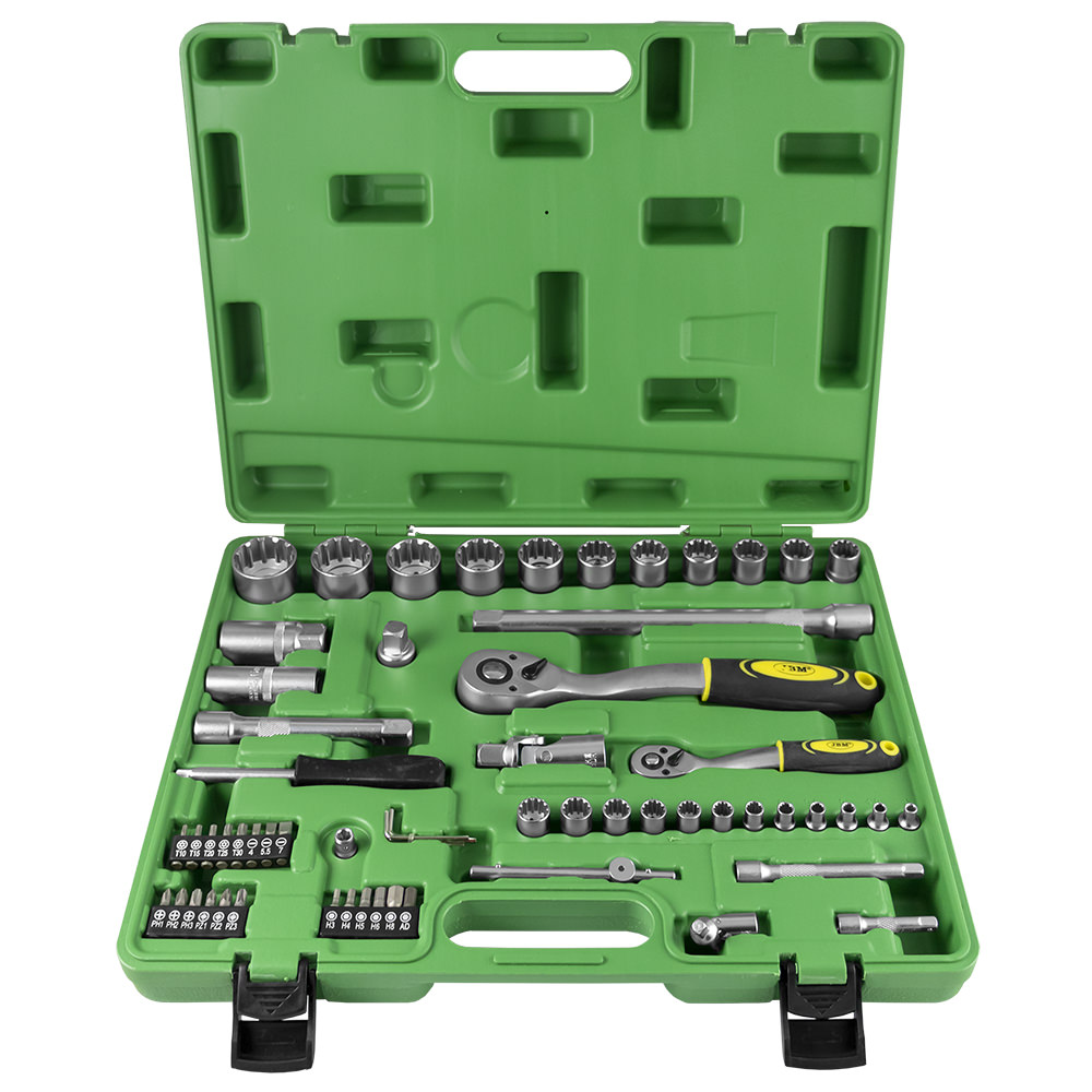 COFFRET DE 61 PIÈCES DOUILLES CANNELÉES 1/2" ET 1/4" ZINGUÉES