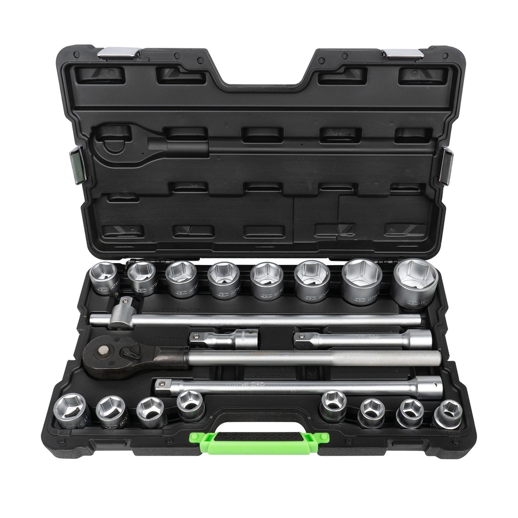 COFFRET D'OUTILS AVEC 21 PIÈCES DOUILLE HEXAGONALE 3/4" ZINGUÉE
