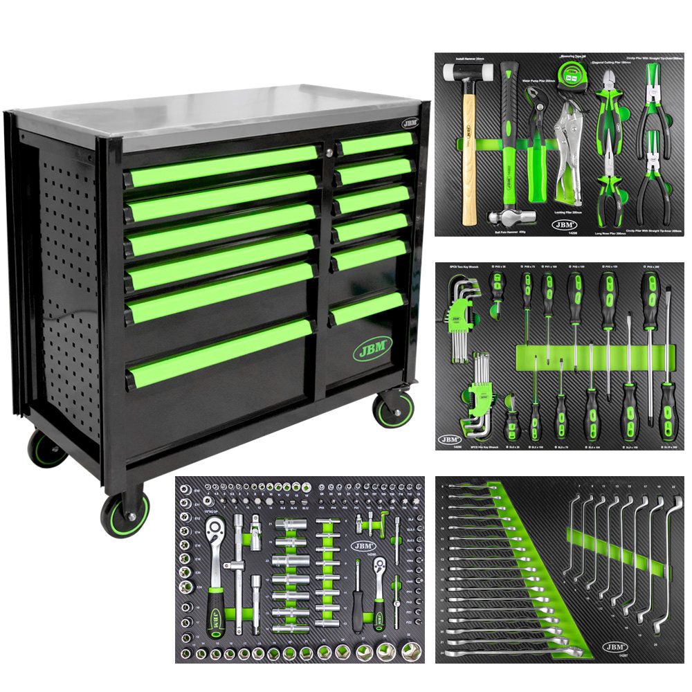 SERVANTE AVEC DOUBLE COLONNE DE TIROIRS - AVEC MODULES D'OUTILS - VERT