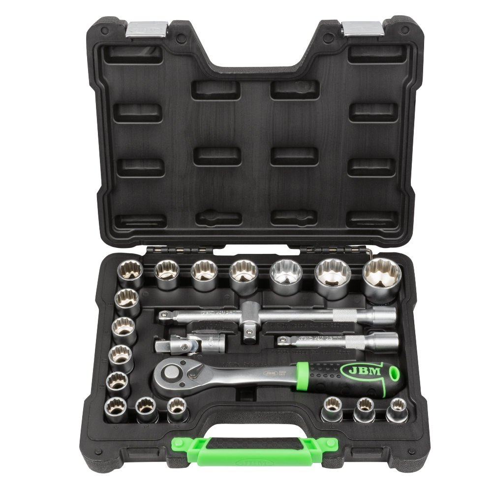 COFFRET D'OUTILS 22 PIÈCES DOUILLES À 12 TRANCHANTS 1/2" ZINGUÉ