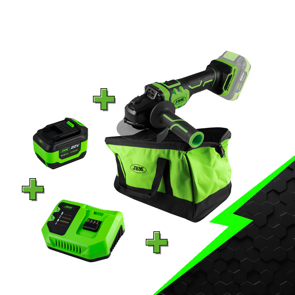PROMO ÉLECTRIQUE AVEC MEULEUSE125 MM + BATTERIE 6.0AH + CHARGEUR 20V + SAC