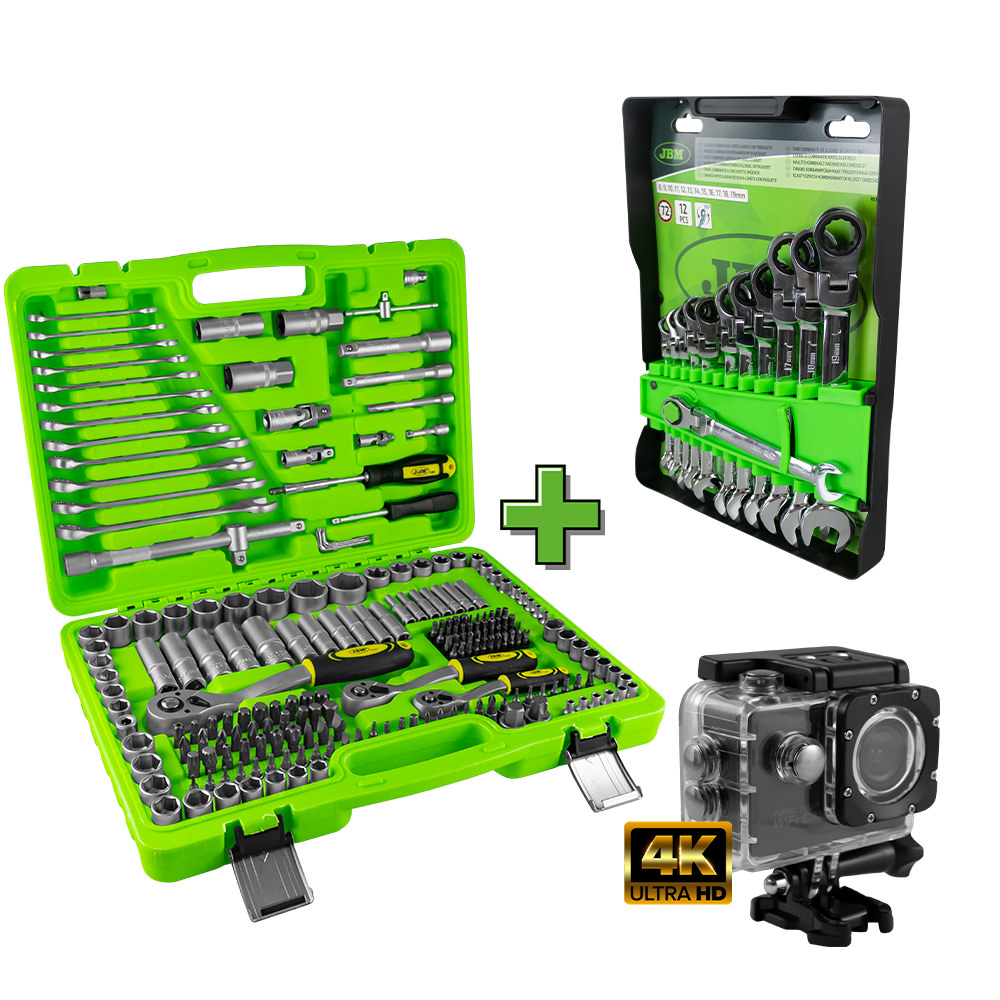 SERIE332D: COFFRET DE 216 PIÈCES REF 53730 + CLÉS MIXTES REF 51318 + CAMÉRA DE SPORT CADEAU