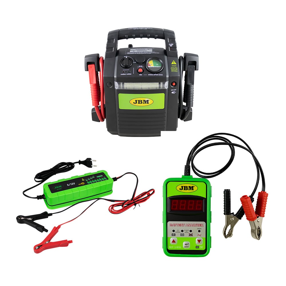 DÉMARREUR DE VÉHICULES 12V 53687 + TESTEUR 51816 + CHARGEUR 53927